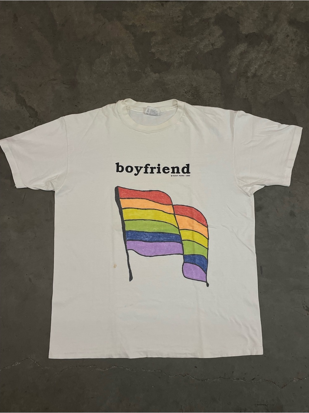 Vintage 1990 Dont Panic Boyfriend Pride Flag LGBTQ T-shirt
